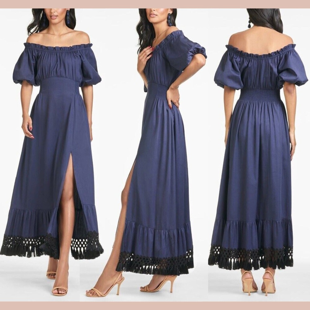 NWT $450 Sachin‎ & Babi [ 14 ] Jacqueline Puff-Sleeve Tassel Hem Dress #J1567